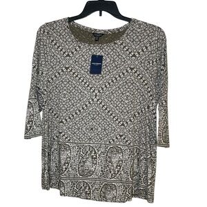 Lucky Brand army green with white print Top sz 1X